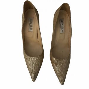 Jimmy Choo Gold Glitter Pointed Toe Pumps